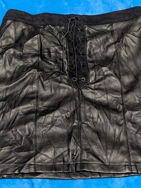 Black Drawstring Waist Faux Leather Skirt